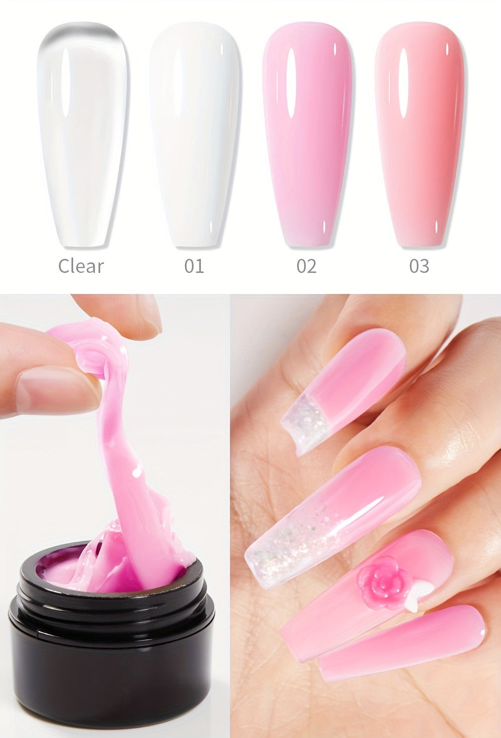 Builder Gel Nail Extension Starter Kit 5pcs Clear Nude Solid — Hard Gel Sculpting Set with Flower Molds & Sculpting Brush for 3D Floral Nail Art, Rhinestone Acrylic Extensions for  - product image 9