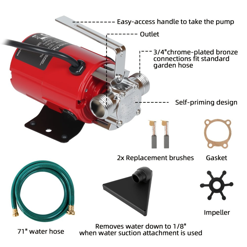 Portable Electric Water Pump 330 GPH – 1/10 HP 120V Heavy Duty Utility Pump with Hose, High-Flow Water Transfer Pump for Pool Drain, Flood Removal, Sump, Aquarium & Household Water - product image 4