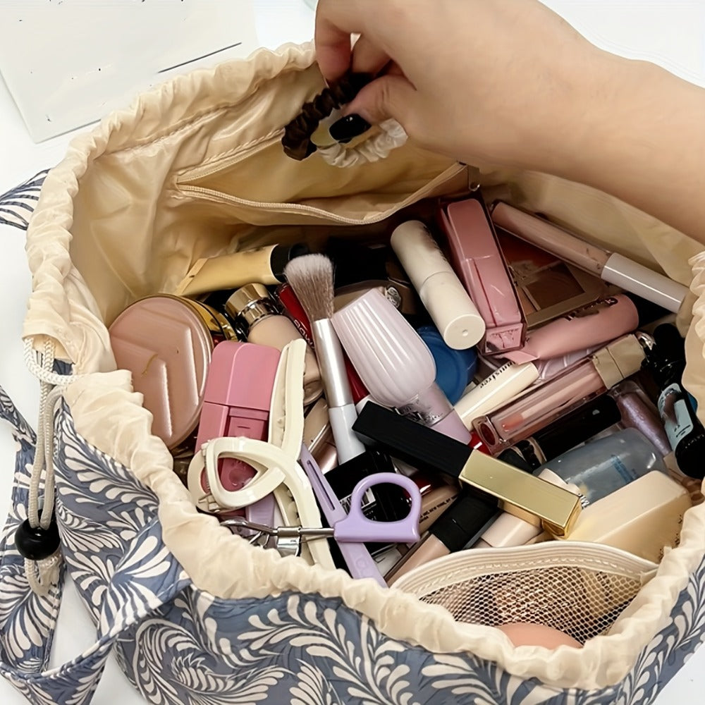 Drawstring Makeup Bag Wide Opening Flat Lay Oxford Fabric Machine Washable 12 Colors Travel Cosmetic Organizer Bag for Makeup Brushes Tools Accessories Toiletries Dorm Printed & So - product image 22
