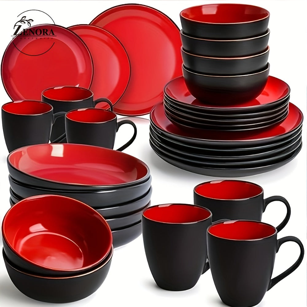 Ceramic Dinnerware Set for 4 – Porcelain Plates Bowls Cups Matte Finish Dishwasher Microwave Oven Safe Stoneware Tableware Scratch Resistant for Restaurant Kitchen Wedding Annivers - product image