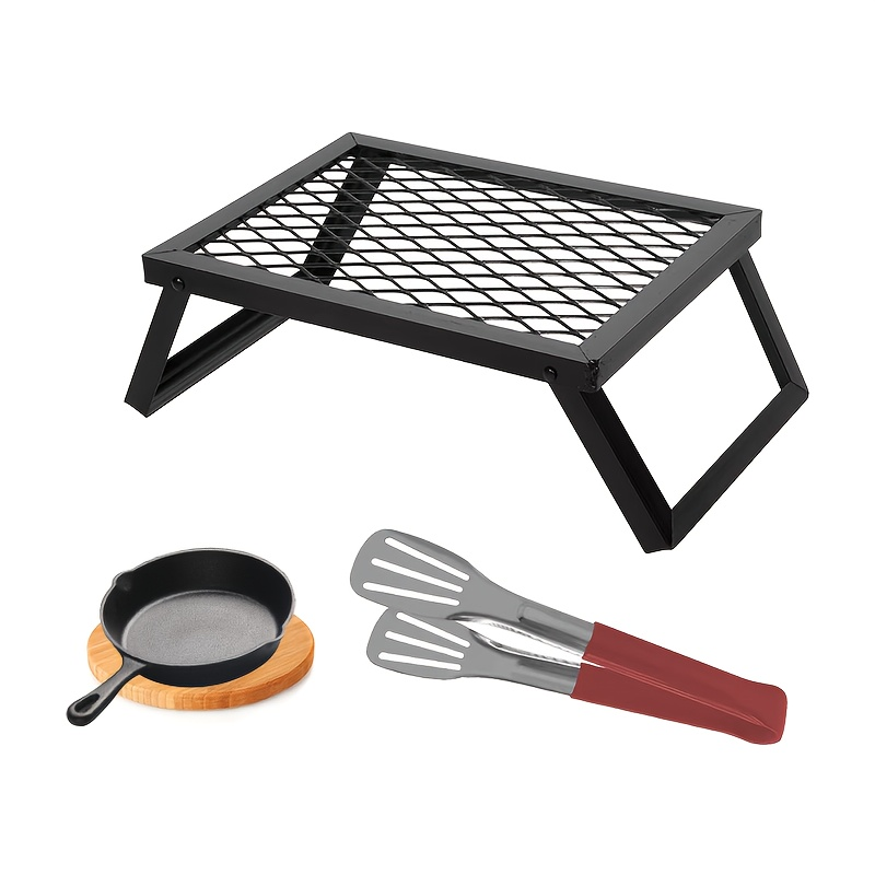 Portable Camp Grill with Legs & Clamps for Outdoor Cooking, Fire Pit Grill, Camping Grill Grate for Open Fire BBQ, Backpacking & Campfire Cooking | Campfire Grill Folding 16x12 Inch Heavy Steel