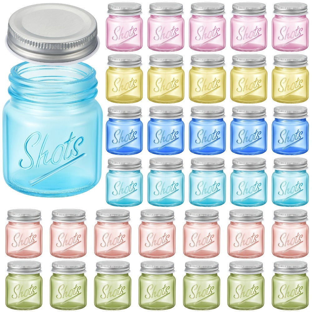 Mason Jar Shot Glasses 36 Pcs with Lids – 2 Oz Dishwasher Safe Mini Shooter Glasses – Perfect for Wedding Party Favors, Home Bar, Desserts, Halloween & Christmas Gift – Fresh Color - product image