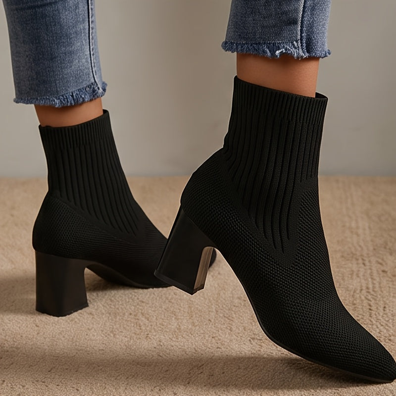 Women's Knit Sock Ankle Boots, Pointed Toes Flatter Feet, Square Toe Chunky Heel Fashion Booties, Comfortable Casual Dress Shoes for Women, Women's Shoes - product image 6