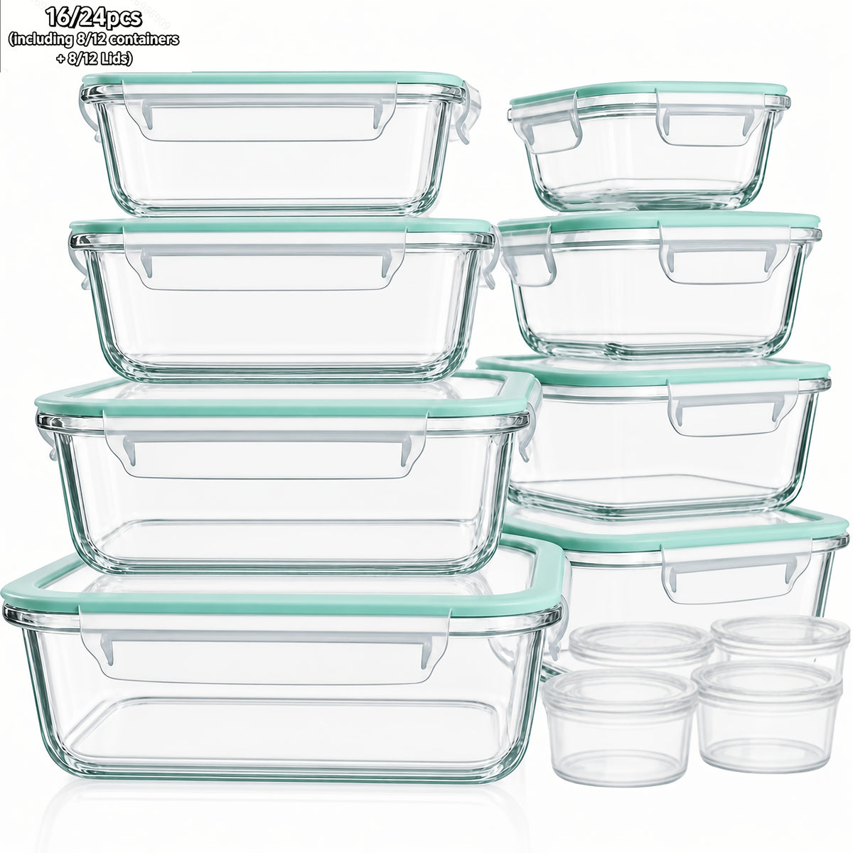 24 Pcs Set Including 8/12 Lids and 8/12 Box Glass Food Storage Box, Suitable for Refrigerator Storage Boxes, Microwave Ovens, Ovens - Perfect for Salads - product image