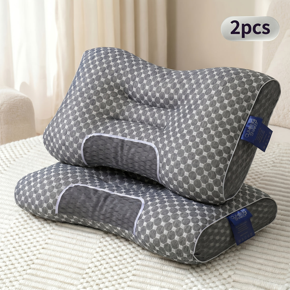 2pcs Neck Pillows, Made of Breathable Fabric That Prevents Sweatiness During Long-term Wear, Features a Removable Zippered Pillowcase - product image