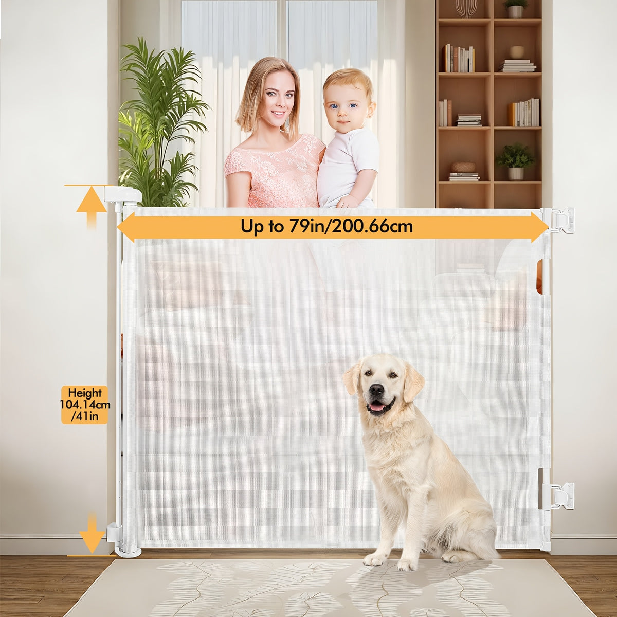 Retractable Gate, Mesh Gate, 33"/41"Tall Safety Gate for Doorways, Stairs, Hallways, Indoor/Outdoor, (Black/White/Grey), As A Holiday Gift - product image 15