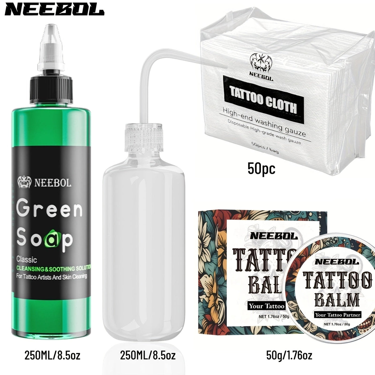 Tattoo Green Soap Concentrated Cleaning Solution 8.5oz with Squeeze Bottle Skin Prep Before During & After Tattooing Moisturizing Balm Lint-Free Wipes for Artists & PMU - product image 20