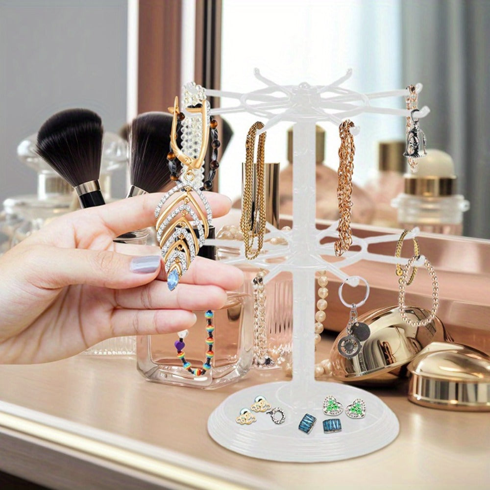 Rotating Jewelry Stand 2-Tier Black – Necklace Bracelet Earring Organizer Display Rack, Plastic Hanging Jewelry Tower for Dressing Table Counter, Keychain Holder, No Electricity Ne - product image 15
