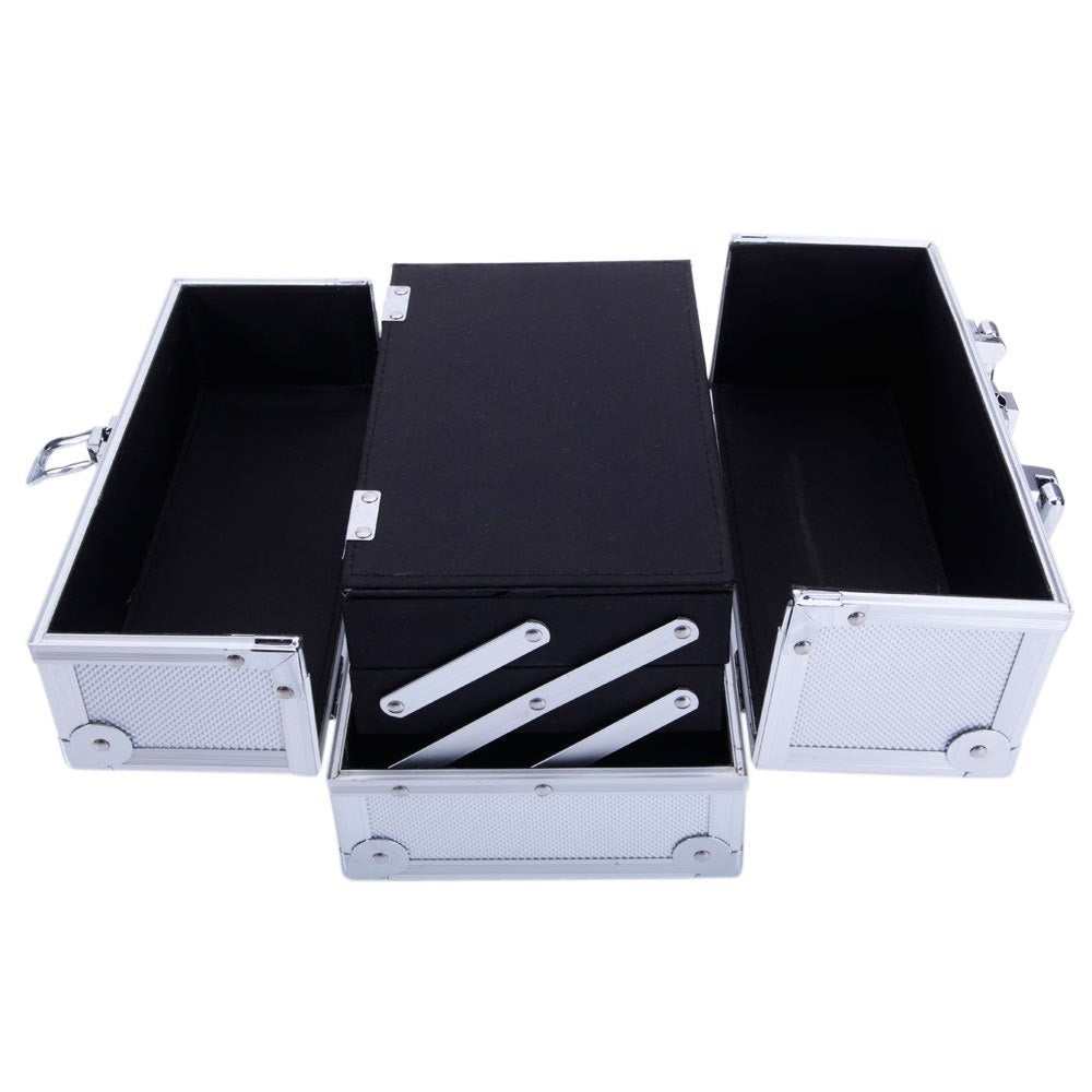Aluminum Makeup Train Case with Wheels Large Capacity Lockable Cosmetic Trolley Organizer Adjustable Dividers Retractable Handle for Makeup Artists Salon Travel Black Silver Pink B - product image 16