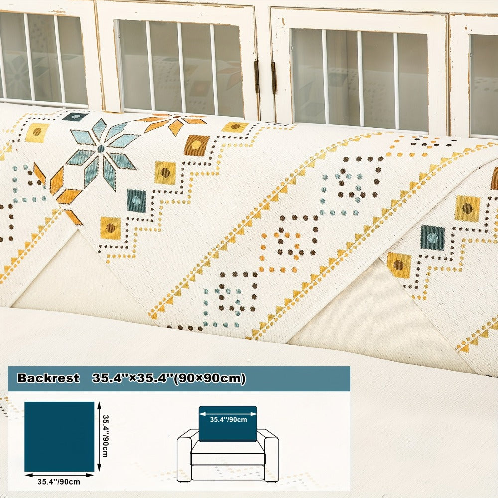 Bohemian Chenille Sofa Cover | Geometric Print Non-Slip Couch Slipcover, Thick Plush Boho Style, 1 to 4 Seat, Armrest & Backrest, Machine Washable, Sectional Sofa Protector - product image 38