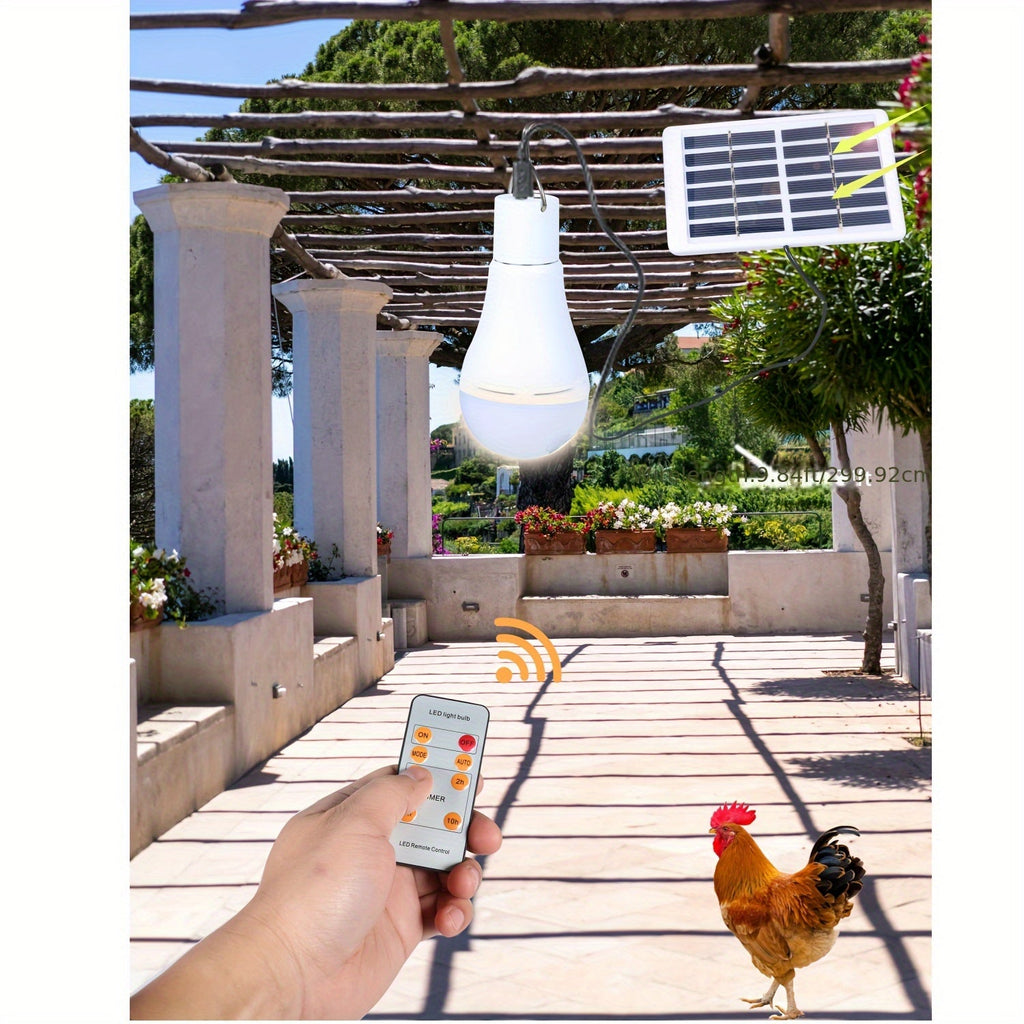Solar Light Bulbs 2 Pack Campsite Outdoor | Shed, Chicken Coop, Emergency & Camping Light | Remote Control Timer, 4 Modes 300LM, Light Sensor Auto On/Off, Solar & USB Rechargeable