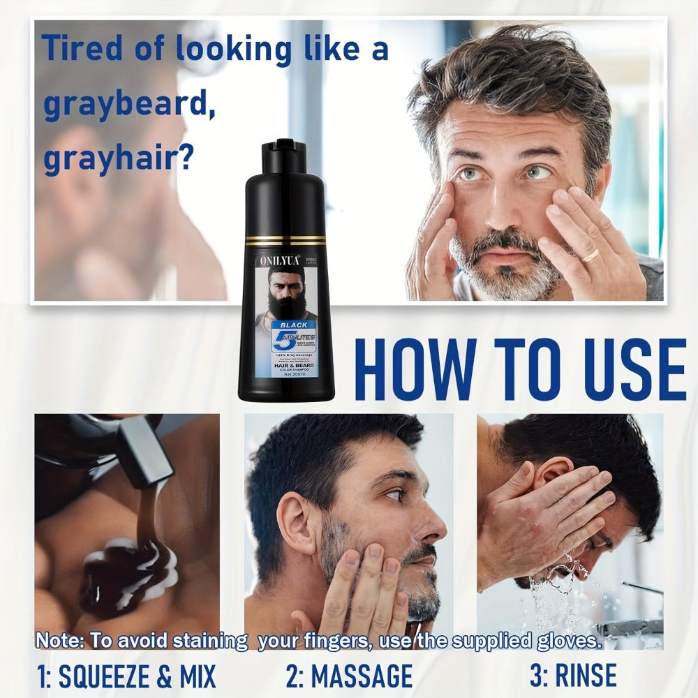 Beard Dye Shampoo for Men 2-in-1 Hair & Beard Grey Coverage Argan Oil No-Mix Formula – Fast 5-20 Min Long-Lasting Natural Color 6.76 oz Mustache Goatee Facial Hair - product image 2