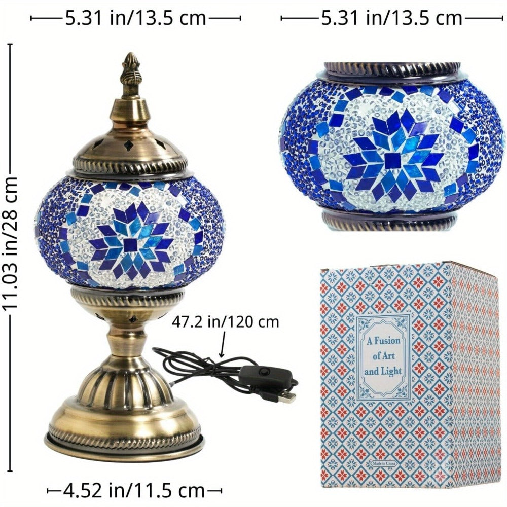 Turkish Moroccan Mosaic Table Lamp Handmade Crystal Glass Spherical Shade 3-Color Adjustable Bedside Night Light Metal Base Bulb Included for Bedroom Living Room Boho Home Decor Gi - product image 4