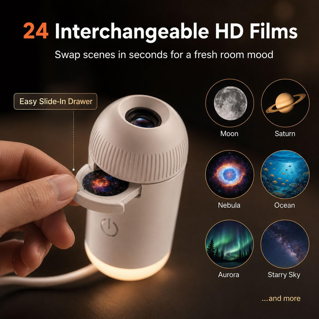 HD Smart 5D Holographic Night Light Projector, 2-in-1 Galaxy Star Lamp, 360° Rotating USB Powered Projector with 3 Films - product image 2