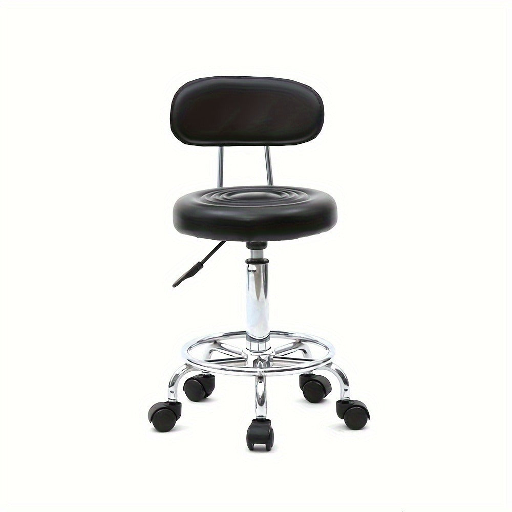 Cushioned Salon Stool with Backrest & Adjustable Height 18.9"-22.8" - Round 360° Swivel Chair for Hair Salon Spa Barbershop Office Home, Chrome Base, Black - product image 3