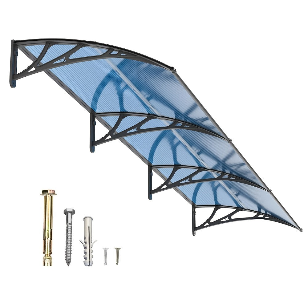 Polycarbonate Window Awning Door Canopy - UV Rain Snow Sun Protection Overhang for Doorways, Patio & Windows, Multiple Sizes, Black/Gray Bracket with Blue/Clear/Brown Board - product image 20