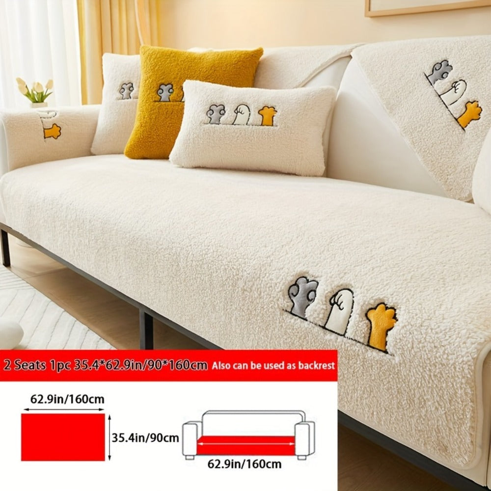 Plush Shearling Sofa Cover Non-Slip Pet-Friendly Couch Protector Animal Bone Embroidery Soft Warm for Living Room Bedroom Office 2 3 4 Seater - product image 13