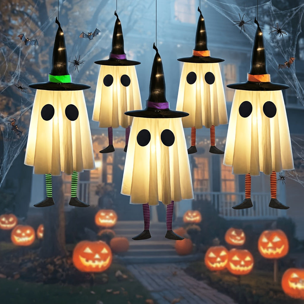 3pcs Halloween Hanging Decorations, Outdoor Hanging Ghosts with Witch Hats and Glowing Lights; Suitable for Yards, Patios, Gardens, and Trees - product image 4