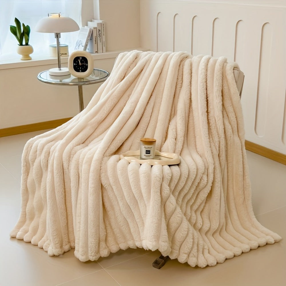 Plush Faux Fur Blanket – Imitation Rabbit Fur 300-350gsm Knit Throw for Sofa, Bed & Travel, All Season, 3 Colors, 2 Sizes - product image 11