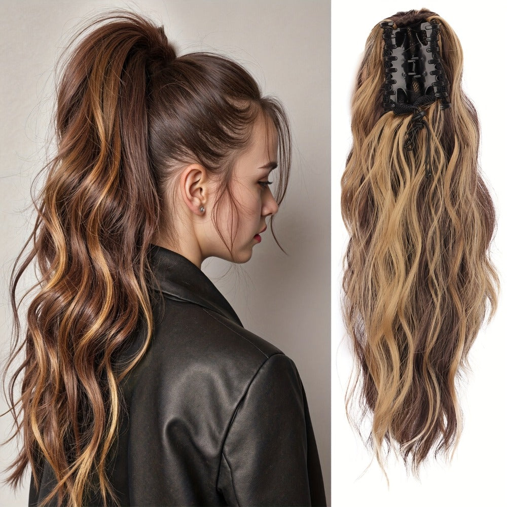 Water Wave Ponytail Extension 16 Inch Claw Clip – Heat Resistant Synthetic Voluminous Curly Hairpiece for Women | Daily Wear Party Wedding | Black Burgundy Brown Golden Multicolor - product image 14