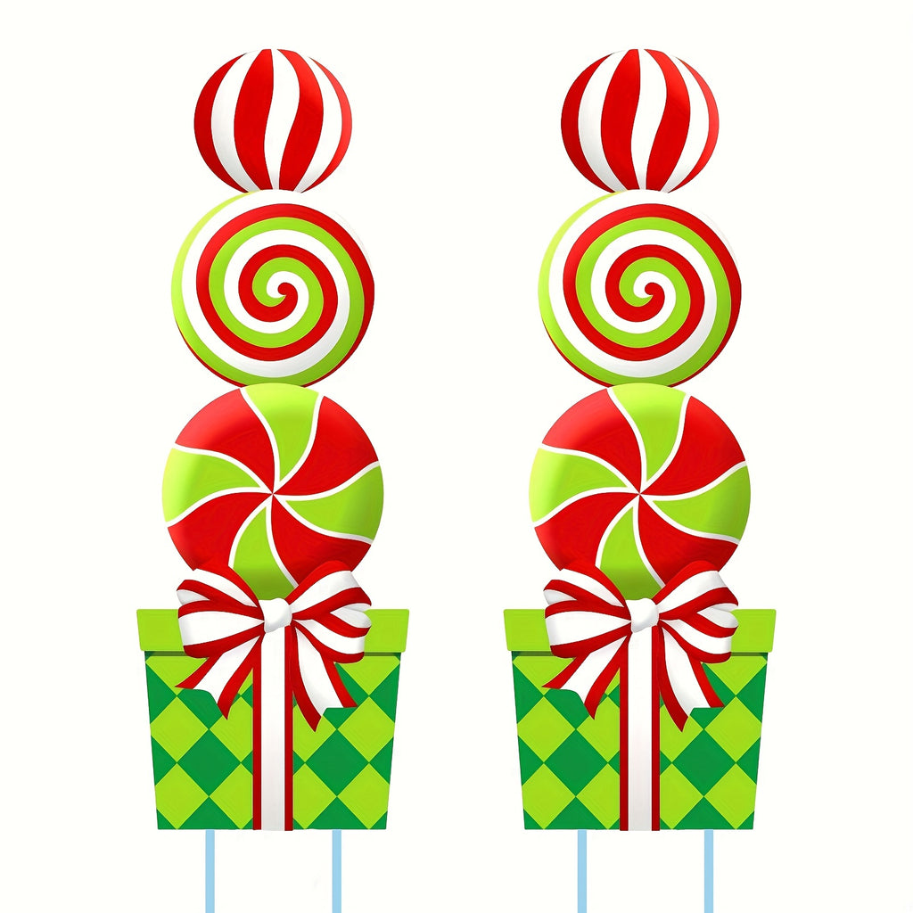 2D Flat, [2D Flat] [2D Flat] Christmas Peppermint Candy Lawn Stake Set of 2, Giant Swirl Lollipop Yard Cutout, Festive Outdoor Front Garden Christmas - product image 3