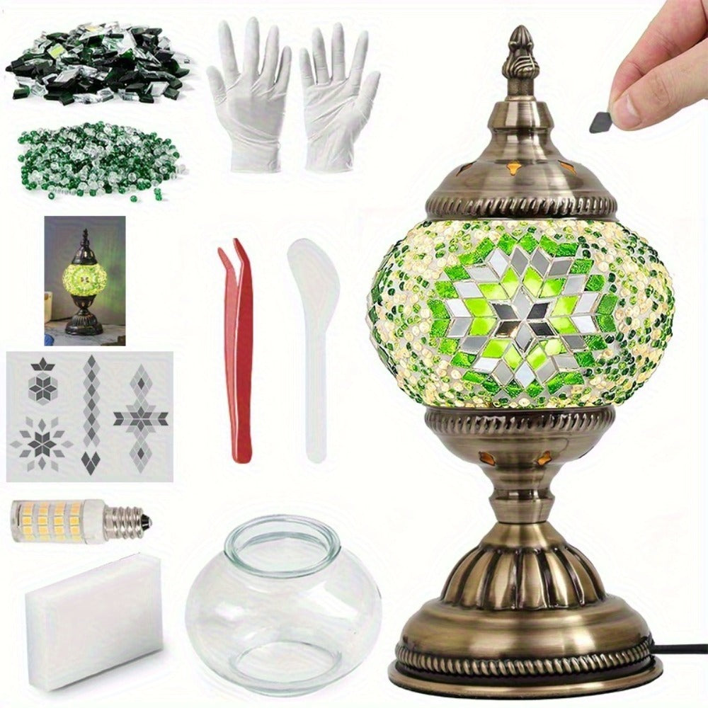 Moroccan Table Lamp Handmade DIY Turkish Lamp Dimmable Glass Metal Brass Bohemian Bedside Night Light with Remote for Bedroom Living Room Office Vintage Boho Home Decor Gift Multip - product image