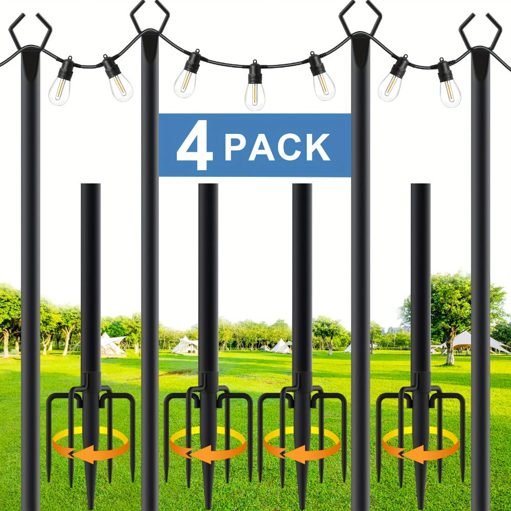 Outdoor String Light Poles 4 Pack 8.9Ft Metal Poles for Outside String Lights with Ground Fork Stand for Patio Backyard Deck Garden Yard Bistro Party Wedding Lighting - product image