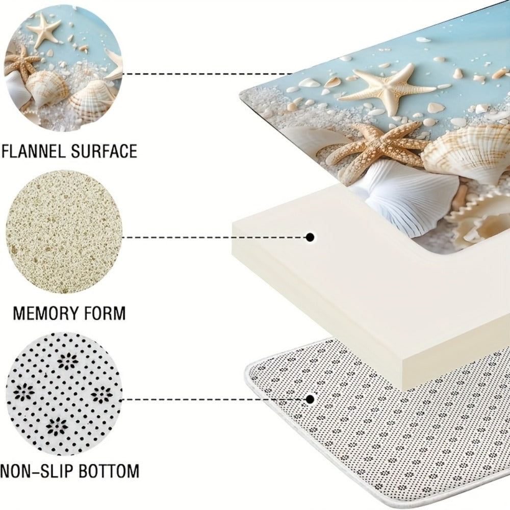 Shower Curtain Set Sea Star Shell Design Polyester with 12 Hooks Non-Slip Bath Mat U-Shaped Toilet Pad Lid Cover Bathroom Decor Set - product image 8