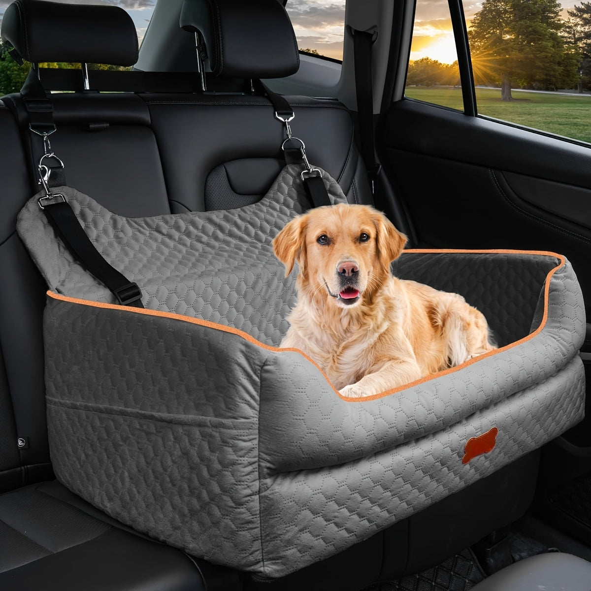 Cozy Removable Washable Pet Car Bed for Medium & Large Dogs, Elevated Back Seat Travel Cushion with Secure Straps, 6 Colors for Cars Trucks SUVs | Dog Car Booster Seat with Thick Cushion