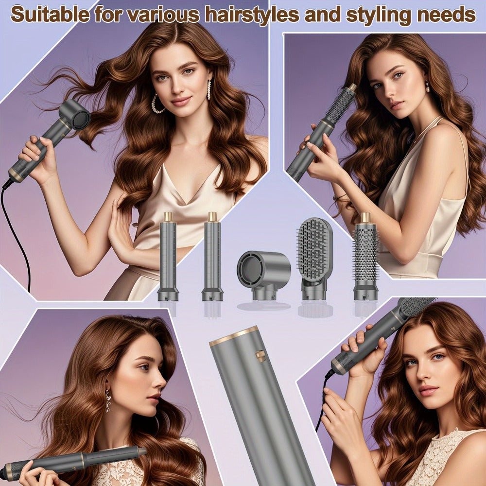 5-in-1 Hot Air Brush Negative Ion Hair Styler Blow Dryer Curler Straightener Volumizer Frizz Control Smooth Finish Multi-Function Styling Brush All Hair Types Women Black Grey Pink - product image 9
