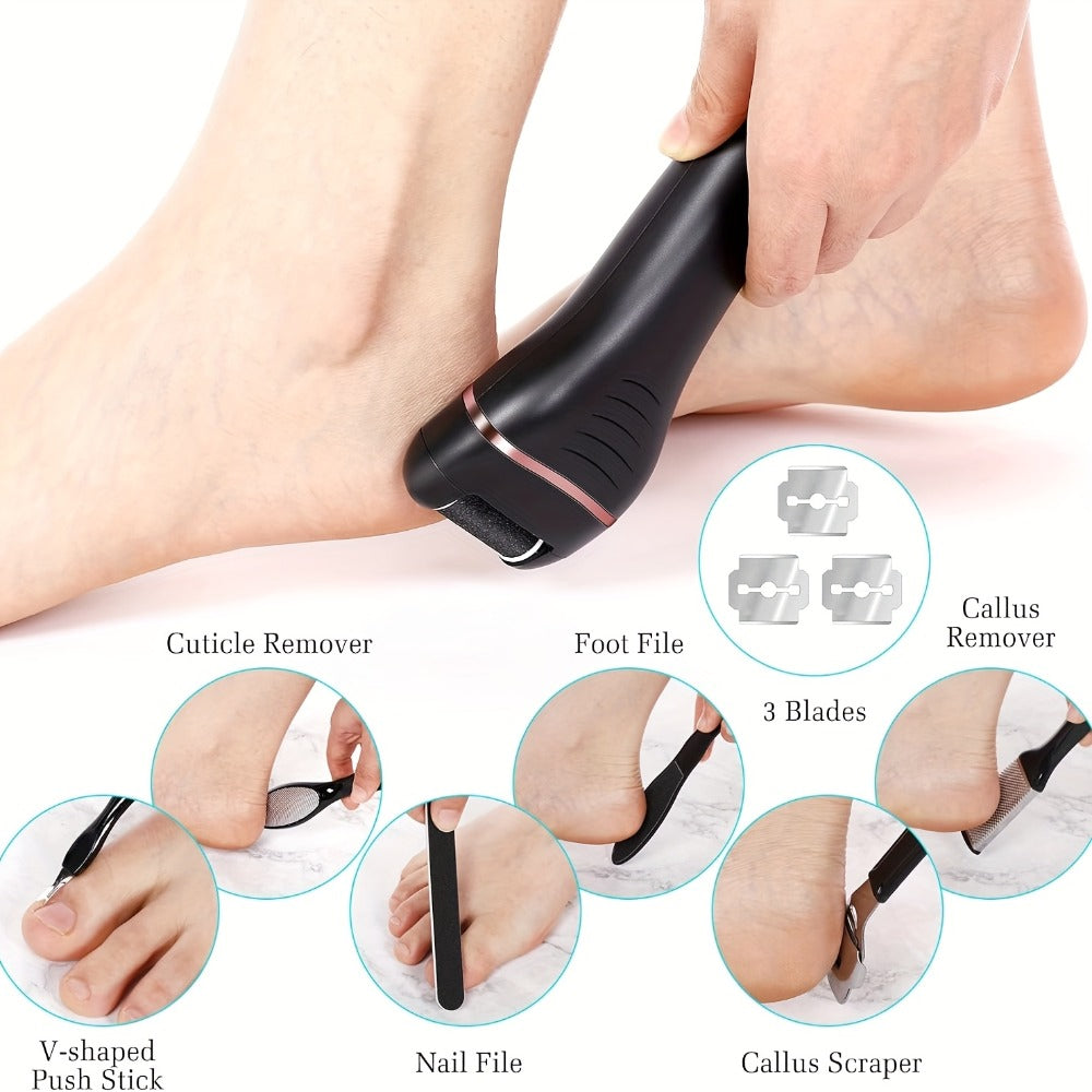 Electric Foot File 14-in-1 Rechargeable Pedicure Kit 3 Roller Heads Dead Skin Callus Remover Portable Foot Scrubber Professional Foot Care Tool for Women Men Black White Silver - product image 7