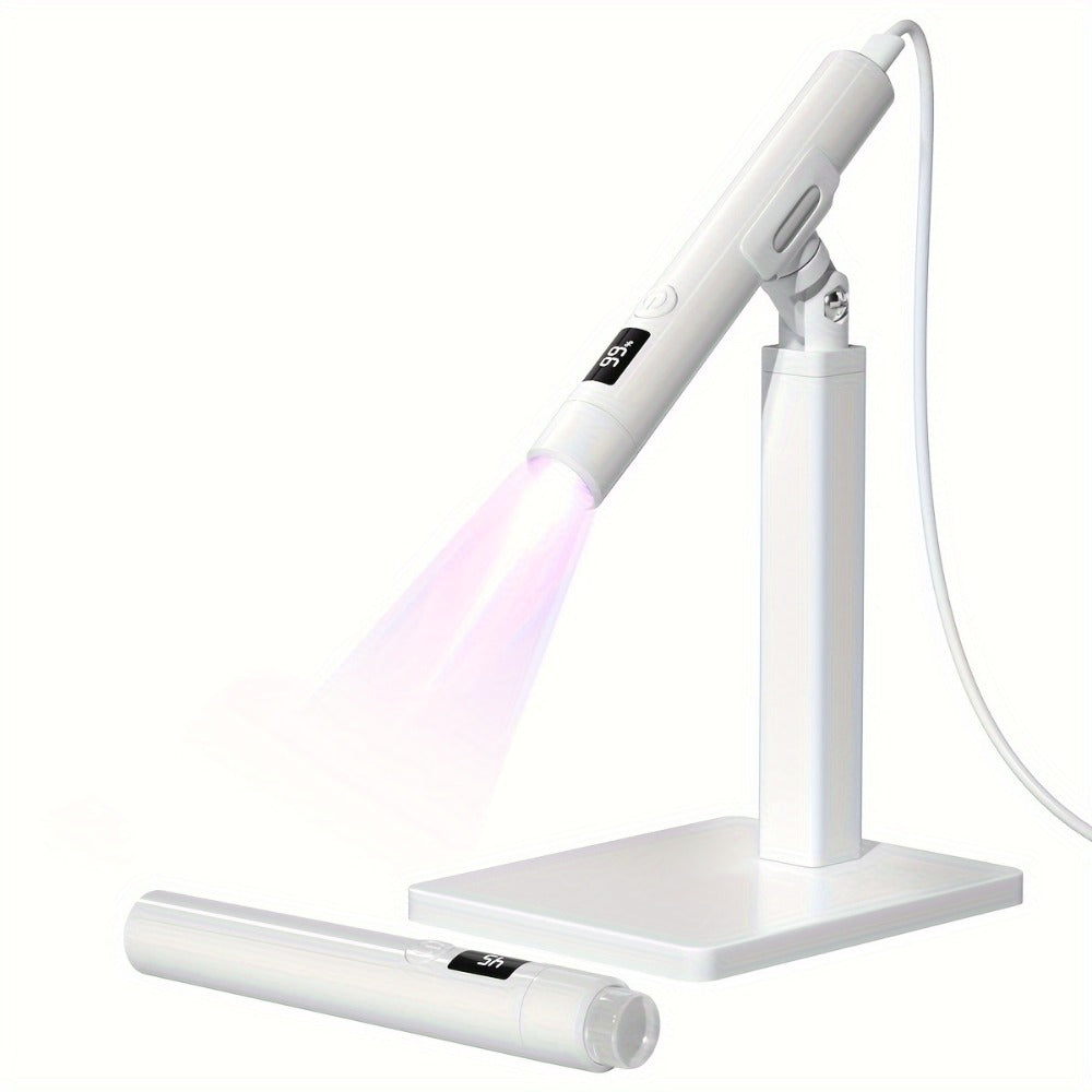 Gel Nail Lamp 360° Rotating Head with Digital Timer 45s/60s & Bonus Nail Stamp – USB Powered LED Gel Polish Curer with Condenser Lens for Home Manicure & Nail Art, White Pink - product image