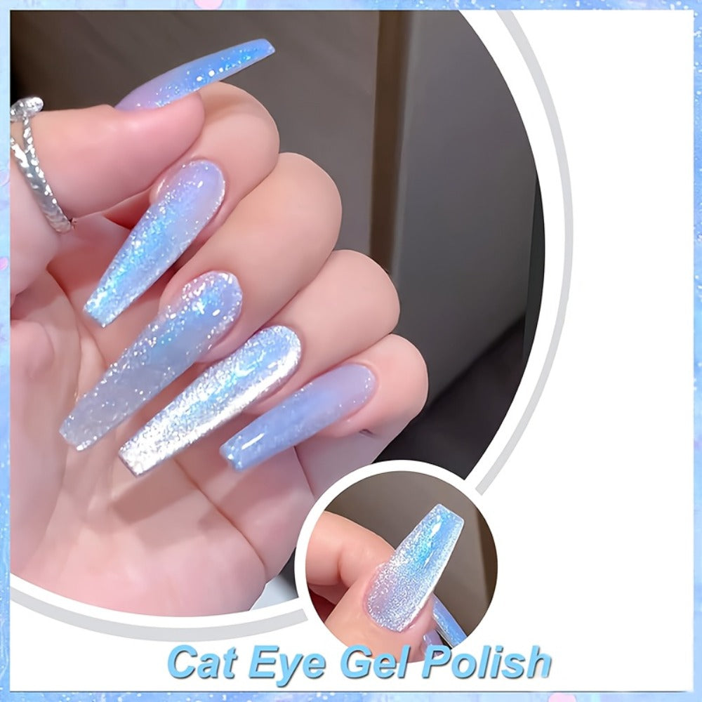 Aurora Cat Eye Gel Polish Light Blue 10ml – Magnetic Holographic Iridescent Shimmer UV LED Soak-Off Long-Lasting Gel Nail Polish, Salon-Quality 3D Nail Art Manicure for Women at Ho - product image 2