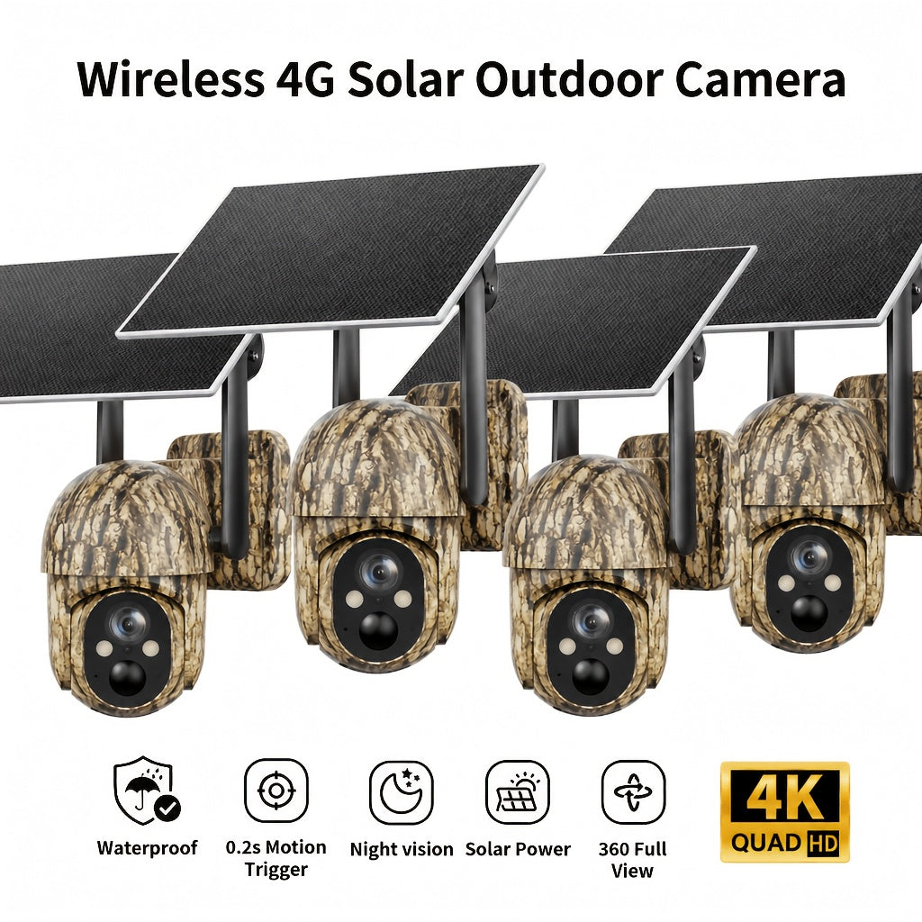 LTE Cellular Solar Security Camera Wireless Outdoor, No WiFi Need Solar Powered Camera, Hunting & Farm Trail Camera With 360° Live View, 4K Night Vision, 2-Way - product image