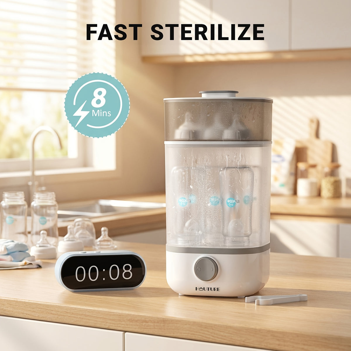 Bottle Sterilizer, Baby Bottle Sterilizer, Steam Sterilizer 99.9% Sterility, One-Button Operation Bpa-Free, Sterilizer for Baby Items, Newborn Baby Essentials - product image 6