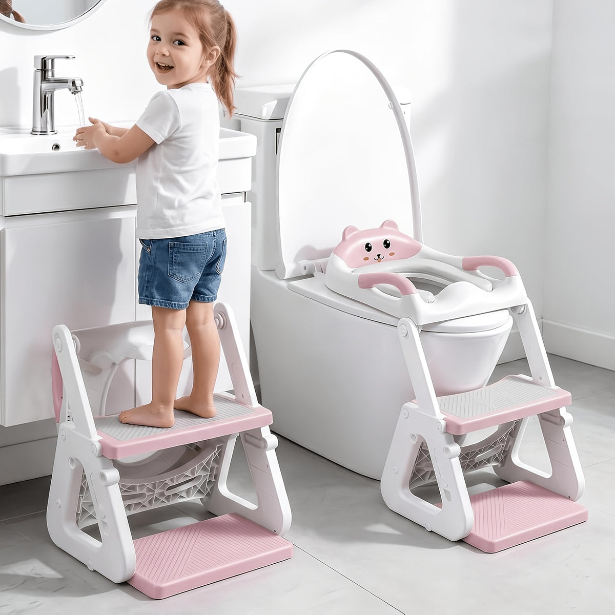 2-in-1 Potty Training Toilet Seat With Step Stool For Toddlers, Adjustable Height Anti-Slip Pad & Splash Guard, Potty Chair Kids Boys Girls, Cheap Supplies - product image 4