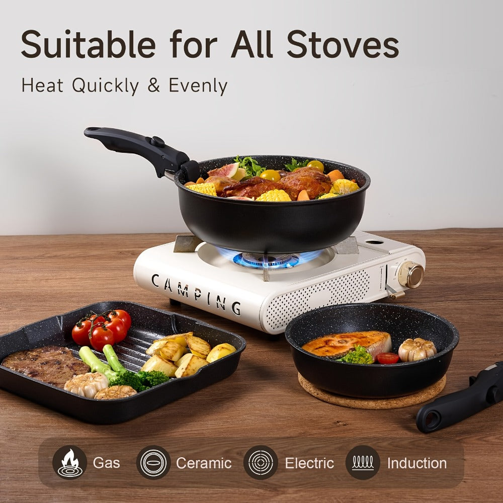 Detachable Handle Cookware Set 16 & 26 Piece Non-Stick PFOA-Free – Stackable Space-Saving Pots and Pans | Oven Safe 480°F Induction Compatible | RV Camping Kitchen Cooking Set in B - product image 7