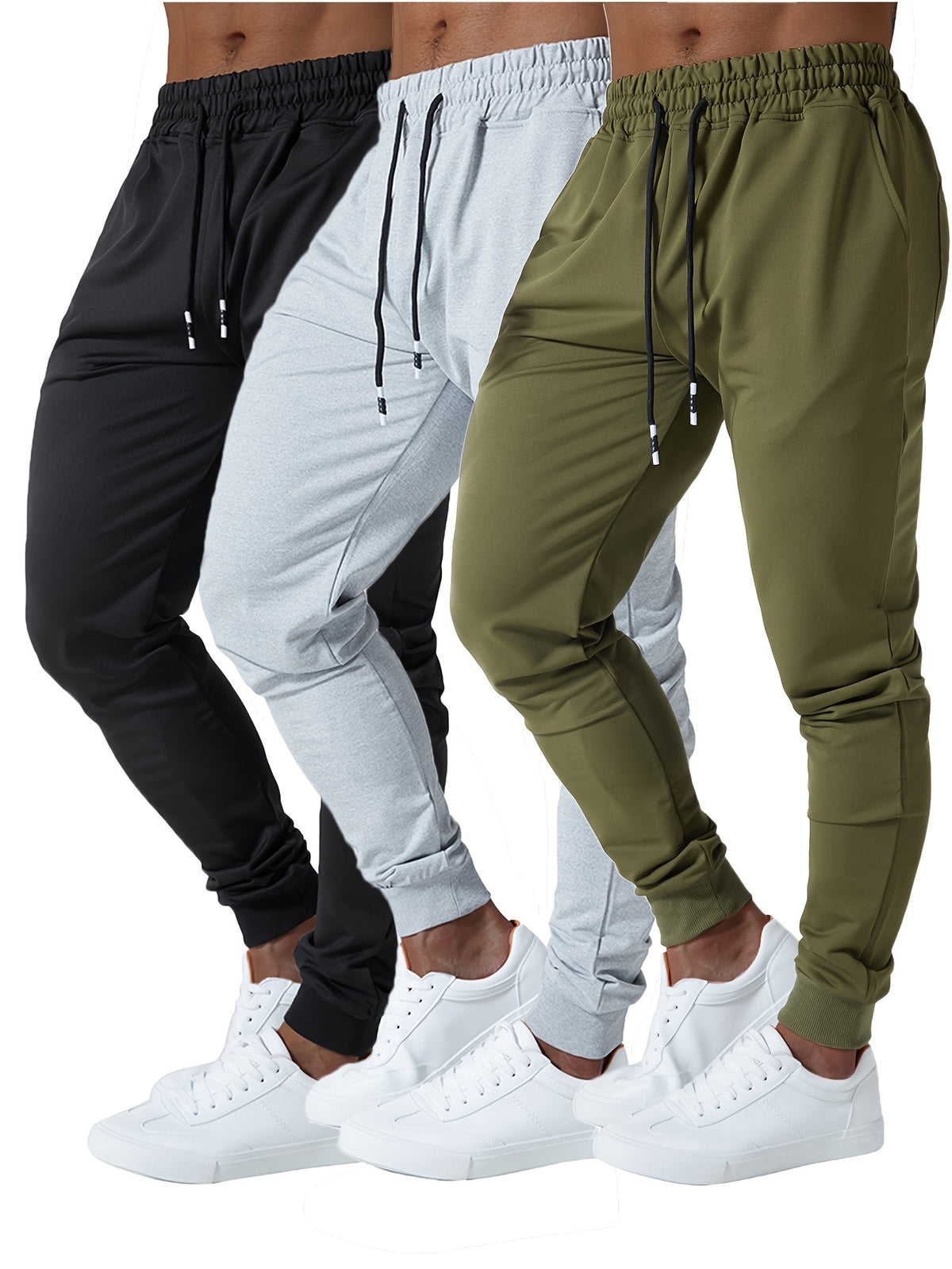 3pcs Men's Jogger Sweatpants - Ultra-Elastic Gym Pants with Deep Side Pockets, Mid-Rise Athletic Workout Bottoms, Solid Color Casual & Training Wear - product image 25
