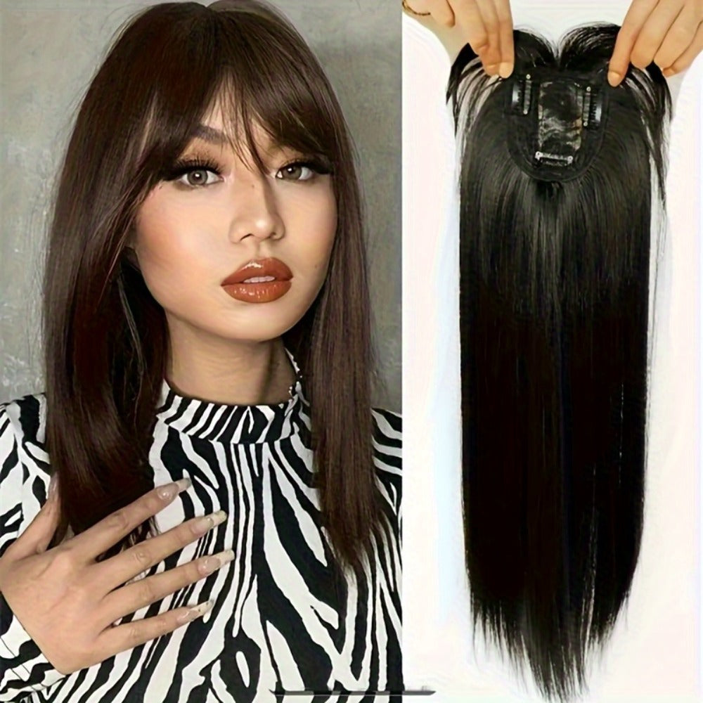 Hair Topper with Bangs for Women Thinning Hair Crown Coverage 10 Inch Lightweight Clip In Top Wig Volume Boost Black Dark Brown Light Brown Natural Blend - product image 10
