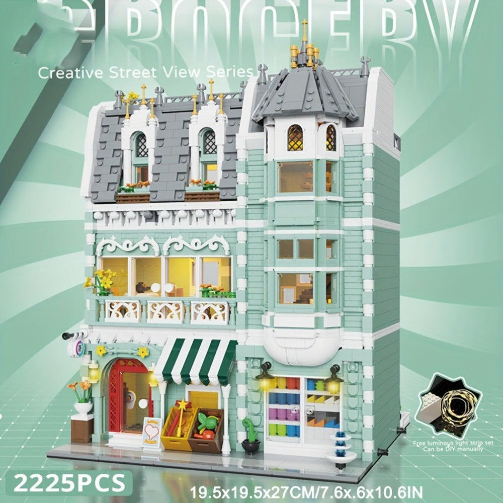 European Architecture Grocery Store & Market Street, 3-Level Mini Brick Model Kit for Adults & Teens, Creative Assembly Home Decor Display Piece, Great Gift - product image 3