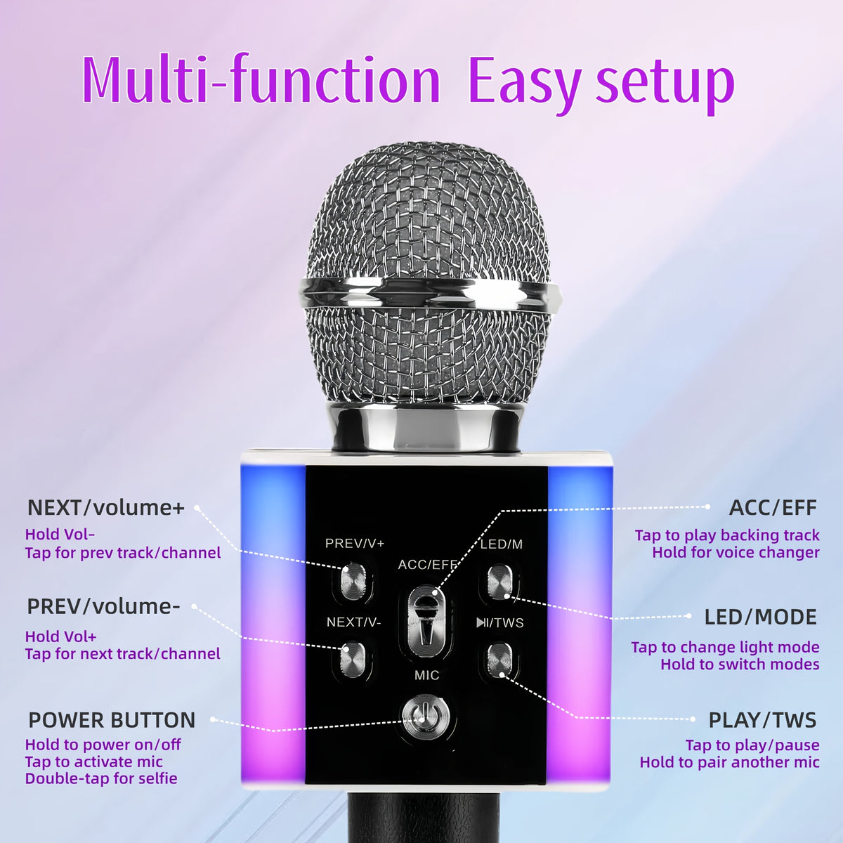 Wireless Karaoke Microphone Speaker with LED Lights and Fun Voice Changer - Portable Singing Mic, Perfect for Holiday Parties, Christmas Family Gatherings, New - product image 36