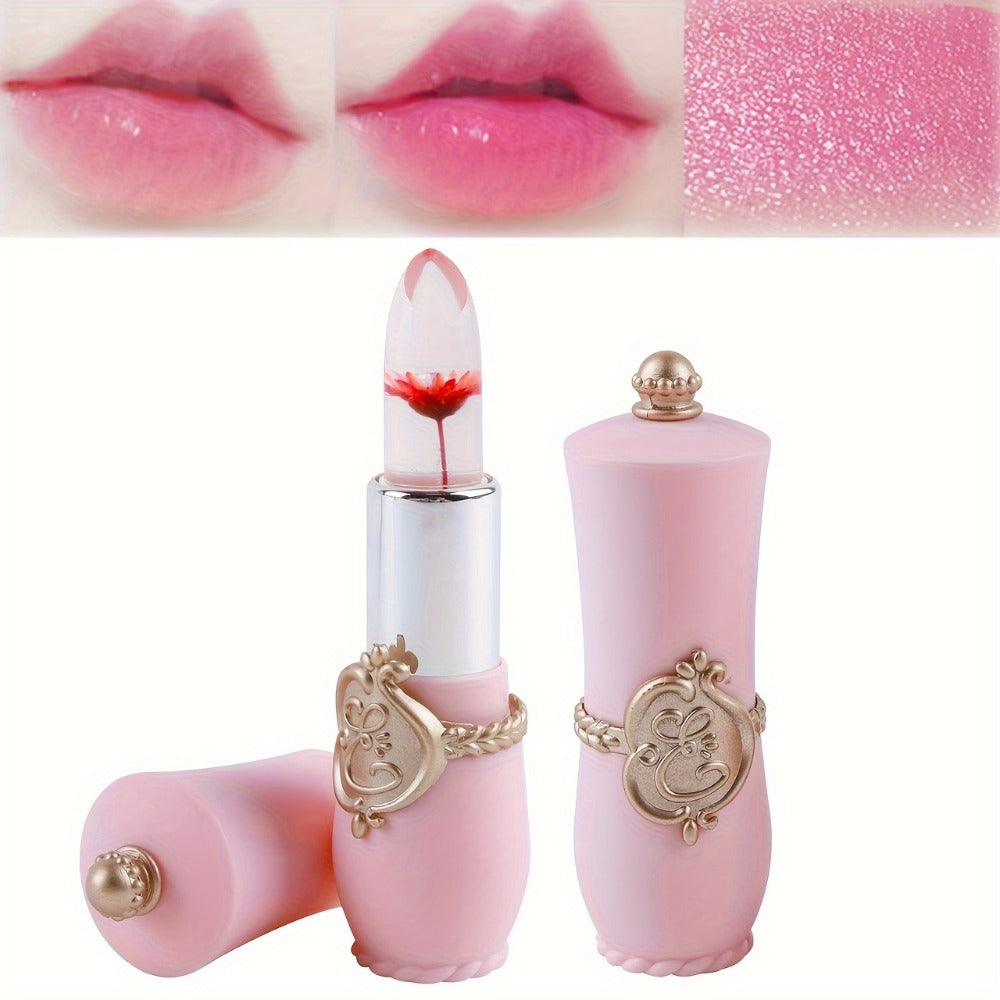 Color Changing Lip Balm Set 6PCS Flower Jelly Lipstick Thermostat Tinted Moisturizing Peach Flavor - Glossy Natural Look Lip Care Gift for Women Girls Pink Black - product image 10