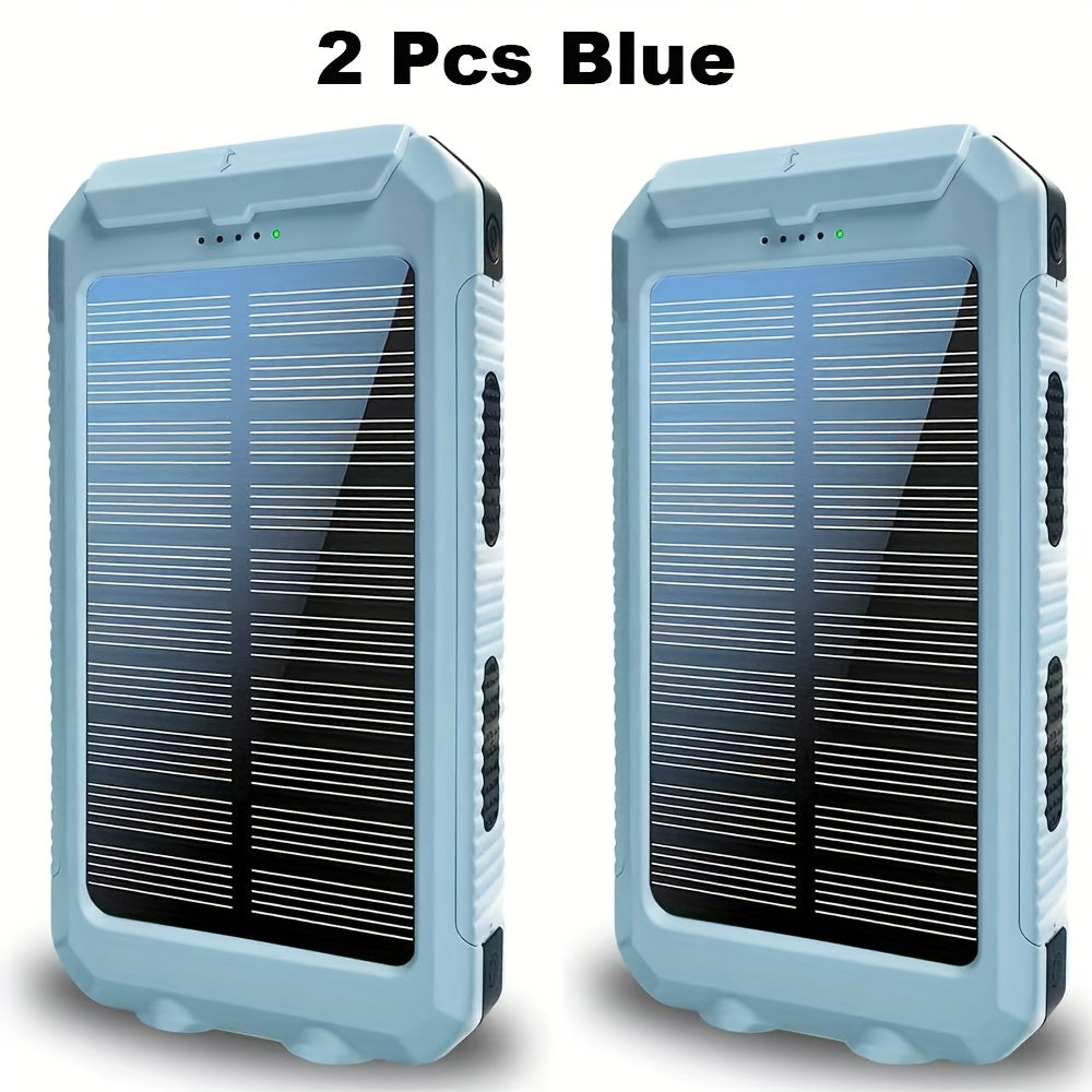 2pcs Solar Charger 20000Mah, 40000Mah, Portable Dual USB Output Solar Charging Panel, Fast Charging External Battery Pack, Built-In LED Flashlight Emergency Model for Hiking. (Pack of 2)