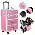Makeup Train Case 4 Tier Lockable with Extendable Trays Large Capacity Cosmetic Organizer Box for Makeup Artists Salon Professional Beauty Storage Portable Travel Case Pink - product image 11