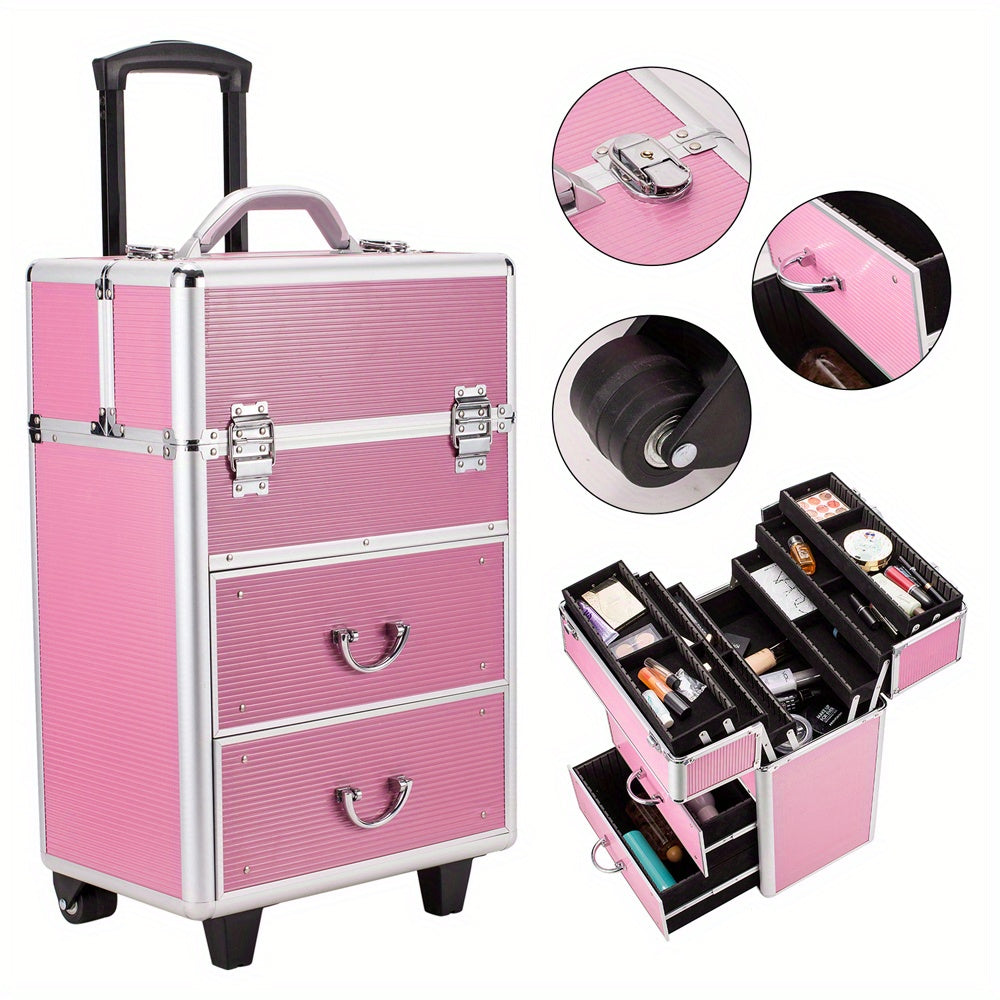 Makeup Train Case 4 Tier Lockable with Extendable Trays Large Capacity Cosmetic Organizer Box for Makeup Artists Salon Professional Beauty Storage Portable Travel Case Pink - product image 11