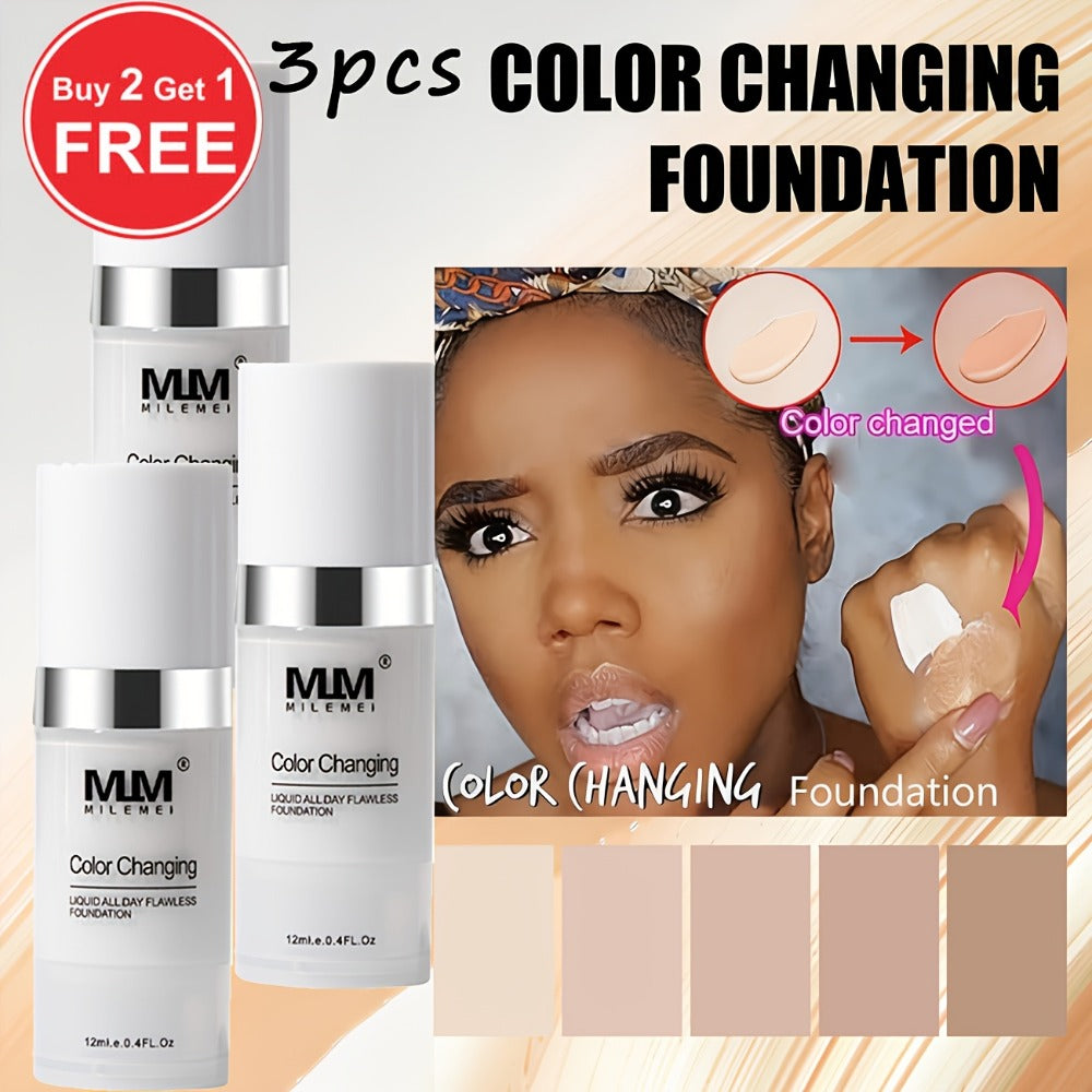Color Changing BB Cream Foundation 3PCS Moisturizing Glycerin Lightweight Non-Cakey Natural Flawless Coverage - Buildable Tinted Moisturizer for All Skin Tones Unisex Makeup Set - product image