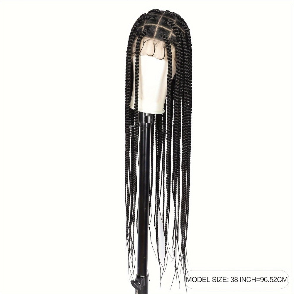Curly Braid Full Lace Wig 40 Inch Handmade Lace Frontal Natural Black Extra Long Cascading Braids Protective Style for Women | Special Events Weddings Parties - product image 5