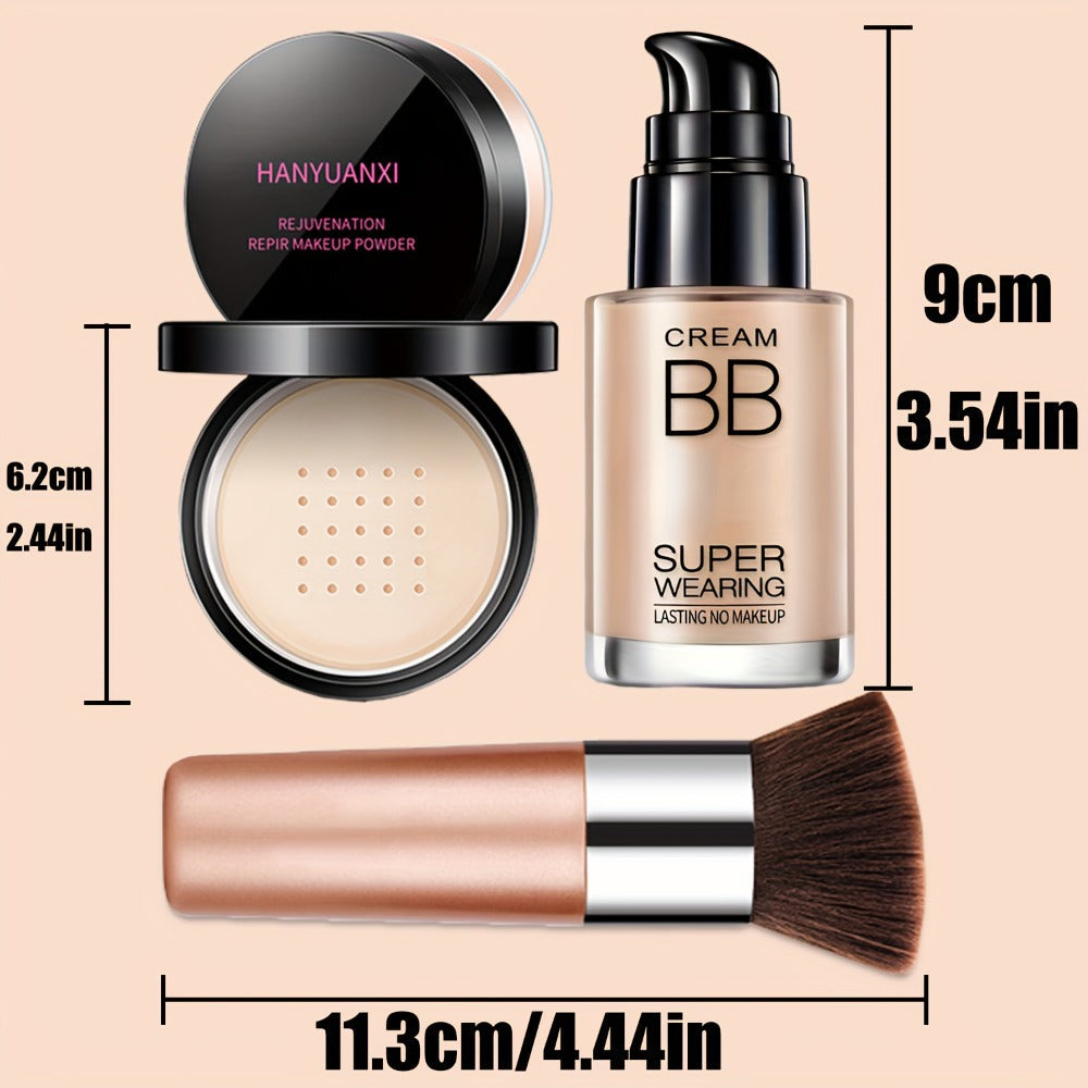 BB Cream Makeup Kit with Loose Setting Powder Brush & Sponge — Full Coverage Waterproof Long-Lasting Hydrating Foundation Set for All Skin Types, Women Beauty Gift - product image 6