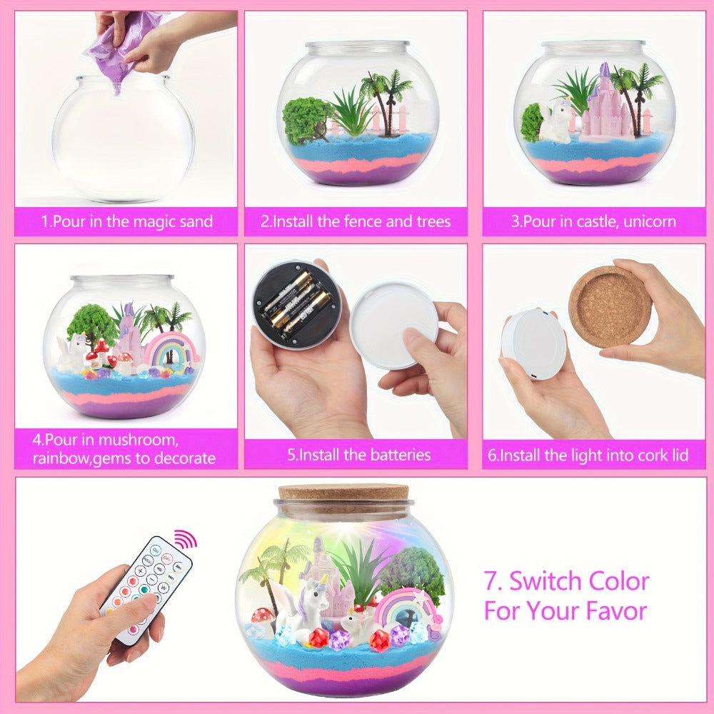 Build Your Own Magic Garden with 13-Color LED Night Light & Remote, Arts Crafts STEM Toy Kids Ages 6+, Birthday Christmas Gift Girls – DIY Unicorn Terrarium - product image 5