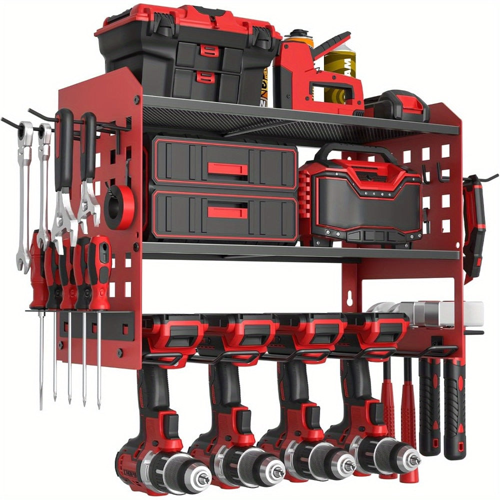 Power Drill Holder Wall Mount – Heavy Duty Tool Storage Rack with 3/4 Layer Floating Shelf | Cordless Drill Organizer | 4/6/8 Drill Holders Workshop Tool Rack for Garage & Workshop - product image 3